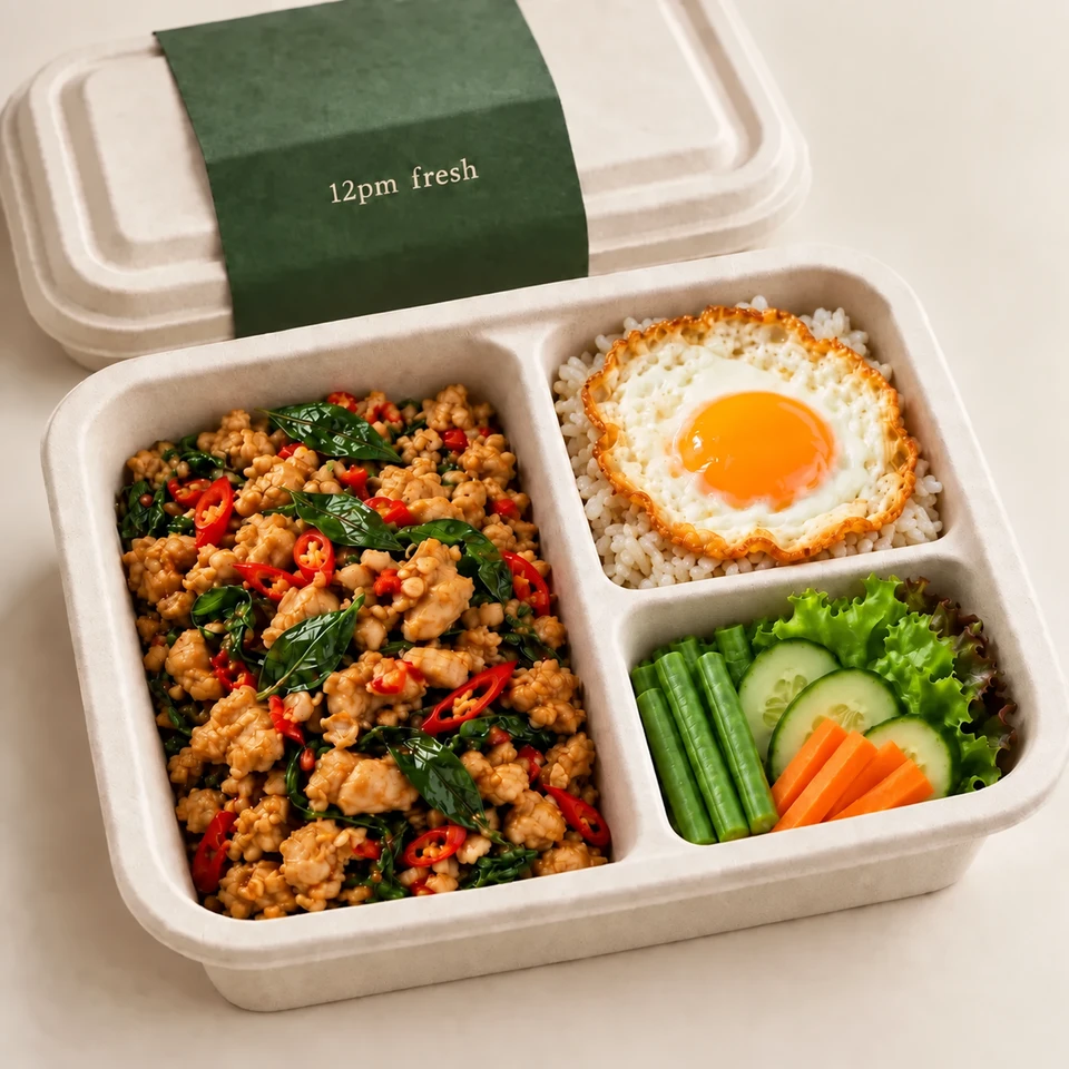 กะเพราไก่ข้าวกล้อง ไข่ดาว